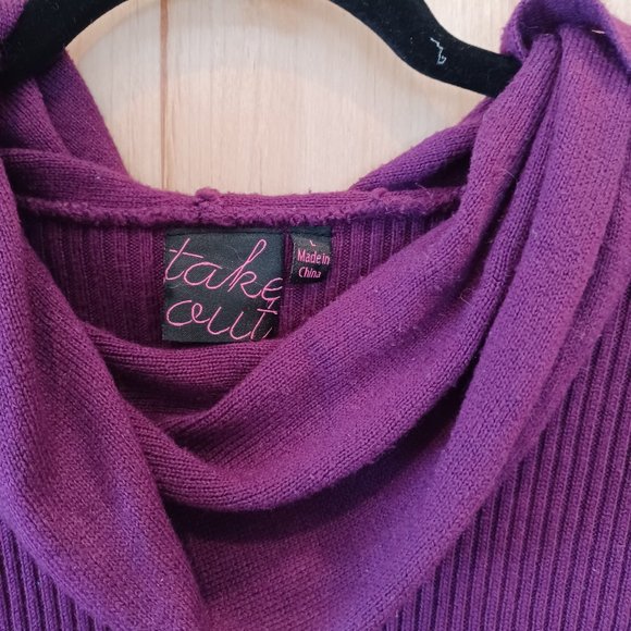 Purple knitted mini dress oversize cowl neck with button down detail - Picture 6 of 6